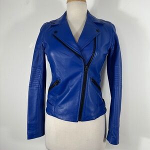 Truth And Pride Women Genuine Blue Soft Leather Moto Jacket SZ XS